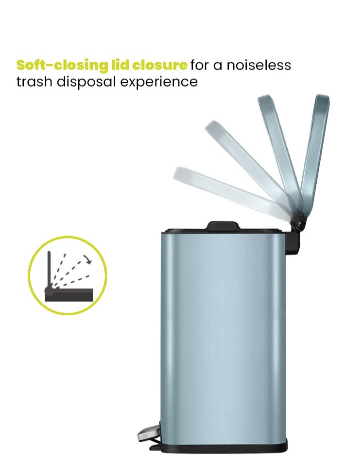 EKO STELLA SERIES | Brushed Stainless Steel Finish | Soft-Closing | Fingerprint-Resistant | Premium Pedal Trash Bin | Multiple Sizes ( 6 - 12 L) To Suit Different Places | 6 Liters | Titanium Blue  - Image 5