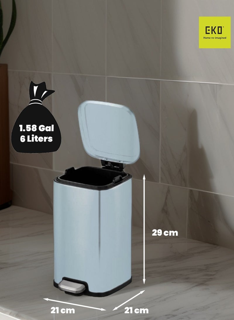 EKO STELLA SERIES | Brushed Stainless Steel Finish | Soft-Closing | Fingerprint-Resistant | Premium Pedal Trash Bin | Multiple Sizes ( 6 - 12 L) To Suit Different Places | 6 Liters | Titanium Blue  - Image 3