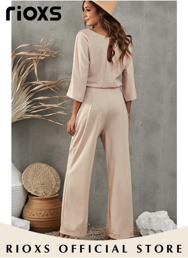 Womens Casual Jumpsuit Outfit 3/4 Long Sleeve Top And Loose Straight Leg Long Pants Romper Set With Waist Belt For Party And Daily - pzsku/ZFD5997A59284F8EA835EZ/45/_/1716890889/7f935b05-339e-4ff2-8798-b935fe385d61