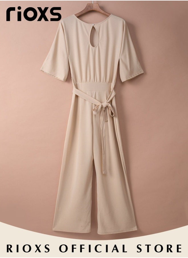 Womens Casual Jumpsuit Outfit 3/4 Long Sleeve Top And Loose Straight Leg Long Pants Romper Set With Waist Belt For Party And Daily - pzsku/ZFD5997A59284F8EA835EZ/45/_/1716891162/2a11af63-c507-4843-bb50-8d058a766266