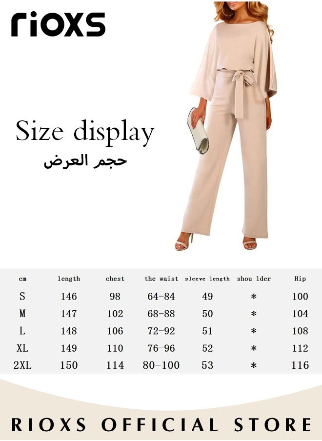 Womens Casual Jumpsuit Outfit 3/4 Long Sleeve Top And Loose Straight Leg Long Pants Romper Set With Waist Belt For Party And Daily - pzsku/ZFD5997A59284F8EA835EZ/45/_/1716891171/ce290b82-b436-4f1f-a2ae-f425c0d436a1