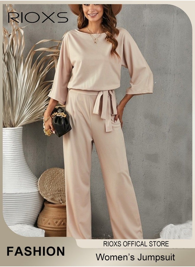 Womens Casual Jumpsuit Outfit 3/4 Long Sleeve Top And Loose Straight Leg Long Pants Romper Set With Waist Belt For Party And Daily - pzsku/ZFD5997A59284F8EA835EZ/45/_/1730193634/1a280954-f6b0-429d-bcdb-c9b9adaab49a