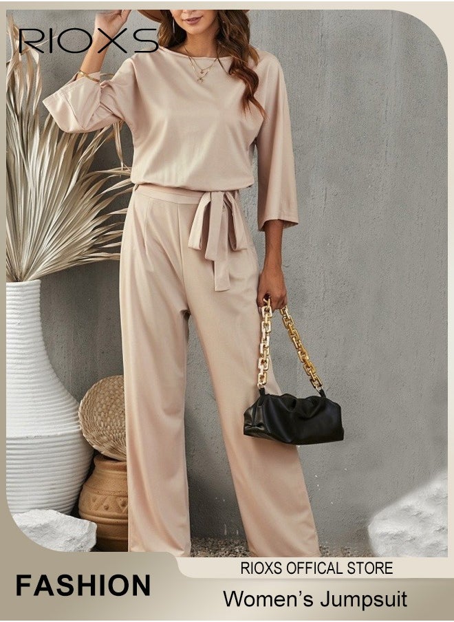 Womens Casual Jumpsuit Outfit 3/4 Long Sleeve Top And Loose Straight Leg Long Pants Romper Set With Waist Belt For Party And Daily - pzsku/ZFD5997A59284F8EA835EZ/45/_/1730193737/b4c4829e-59d7-443b-aa34-3e4876233fed