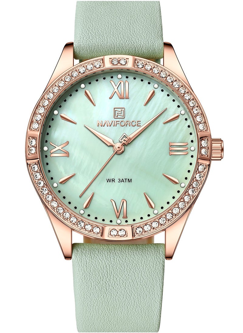 NAVIFORCE PU Band Quartz Standard Analog Wrist Watch For Women NF5038 RG/GN  - Image 1