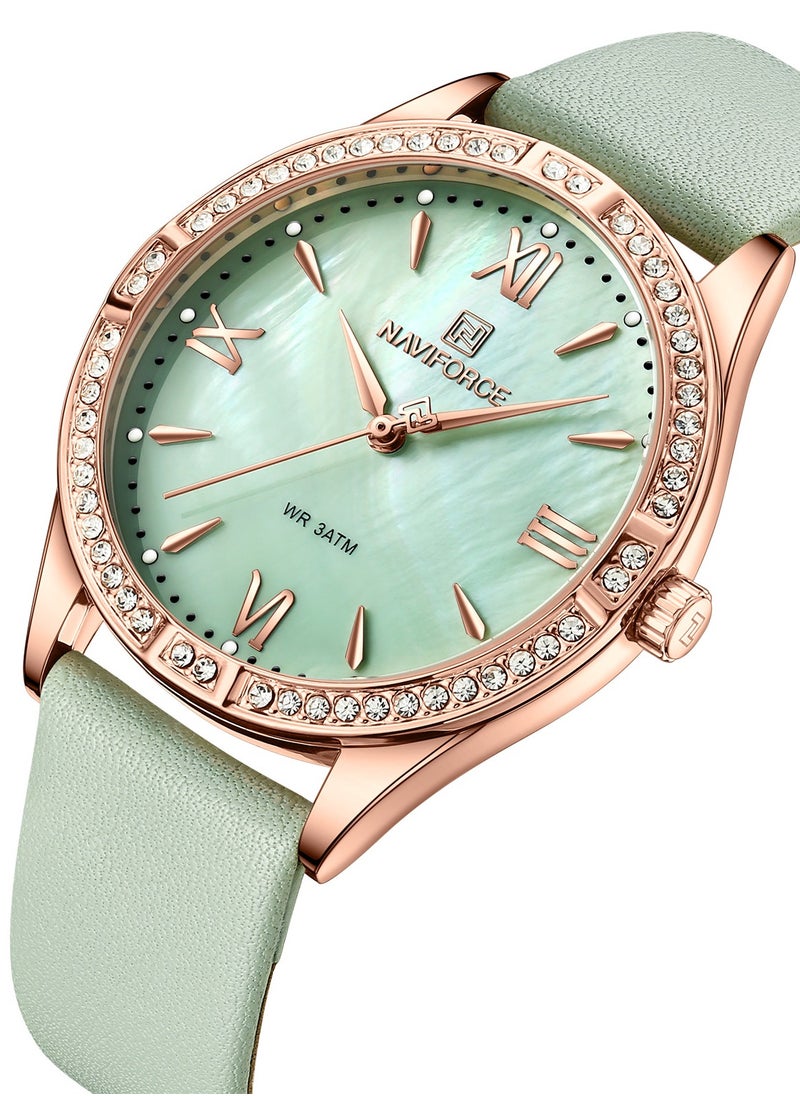 NAVIFORCE PU Band Quartz Standard Analog Wrist Watch For Women NF5038 RG/GN  - Image 2