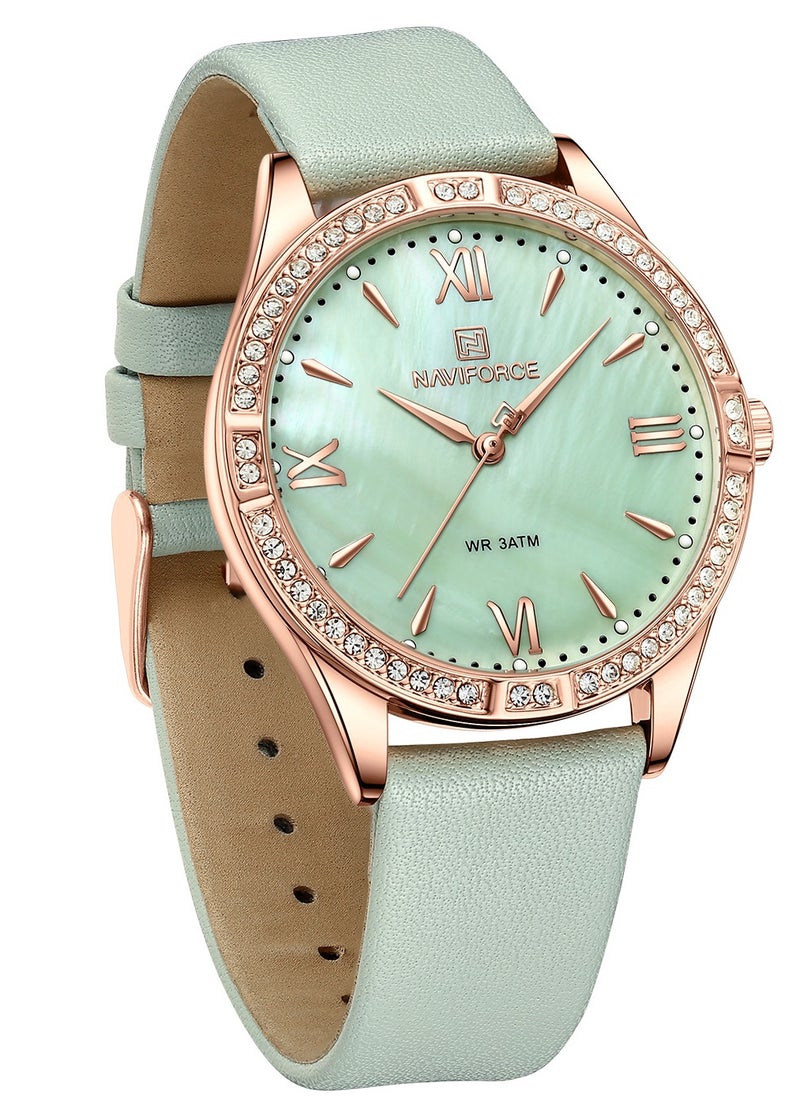 NAVIFORCE PU Band Quartz Standard Analog Wrist Watch For Women NF5038 RG/GN  - Image 4