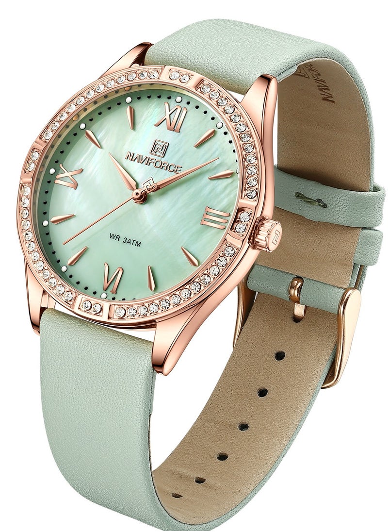 NAVIFORCE PU Band Quartz Standard Analog Wrist Watch For Women NF5038 RG/GN  - Image 5
