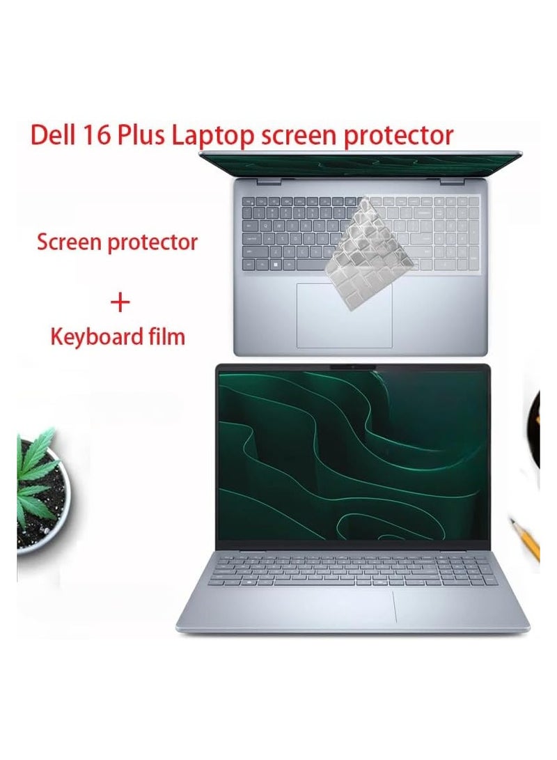 غطاء سيليكون شفاف متوافق مع لابتوب ديل 16 بلس DB16250 مقاس 16 بوصة مزود بلوحة مفاتيح وزجاج مقوى عالي الوضوح - Image 2