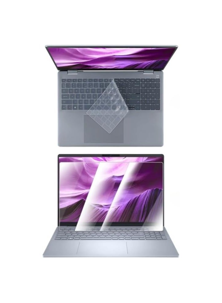 غطاء سيليكون شفاف متوافق مع لابتوب ديل 16 بلس DB16250 مقاس 16 بوصة مزود بلوحة مفاتيح وزجاج مقوى عالي الوضوح - Image 1