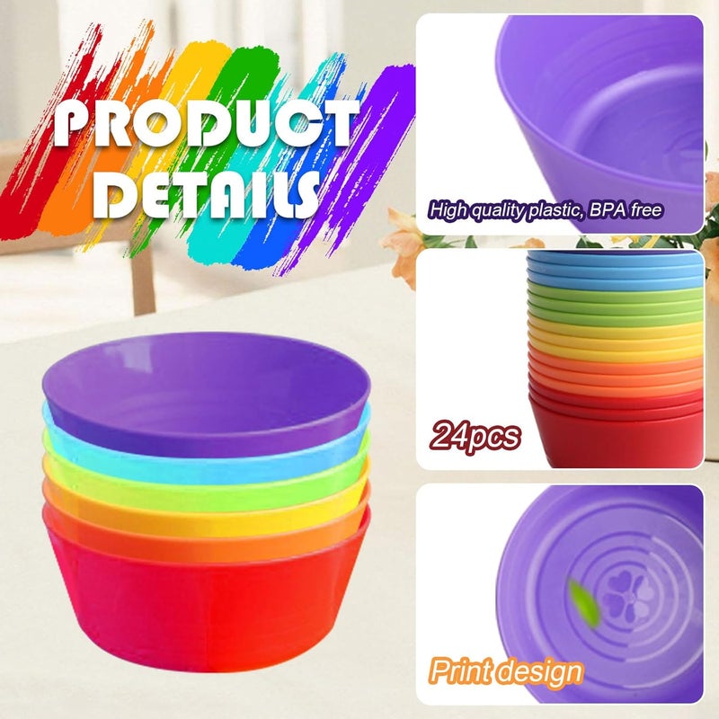 Haploon Kids Colorful Snack Bowl Set 24 Pcs 465 x 2 In Cereal Bowls and Toddler Bowl Set BPA Free Microwave Safe 6 Color Kids Plastic Bowls for Salad Dessert Soup Bowl Salad Dessert - Image 3