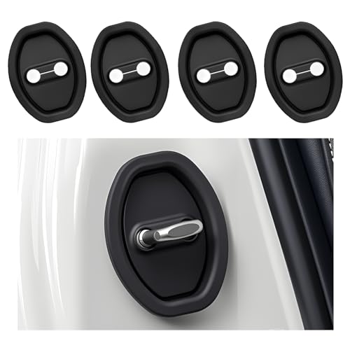 VKQTS 4PCS Silicone Car Door Latch CoversCar Door Protector for Doors Latch Decorations ProtectionUniversal SelfAdhesive Cars Doors Lock Silicone Protective Pad for Most Vehicles Black - Image 1