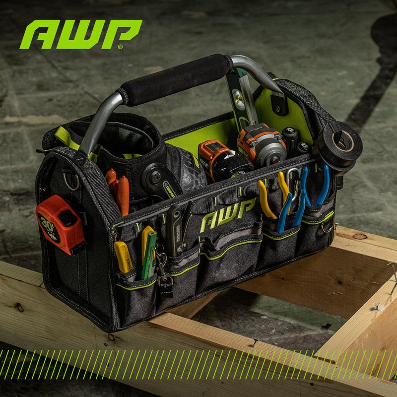 AWP Tool Tote Bag, 18" Durable Tool Tote Water-Resistant Organizer Caddy for Professionals and Contractors, Black | L-22128-1 - Image 2