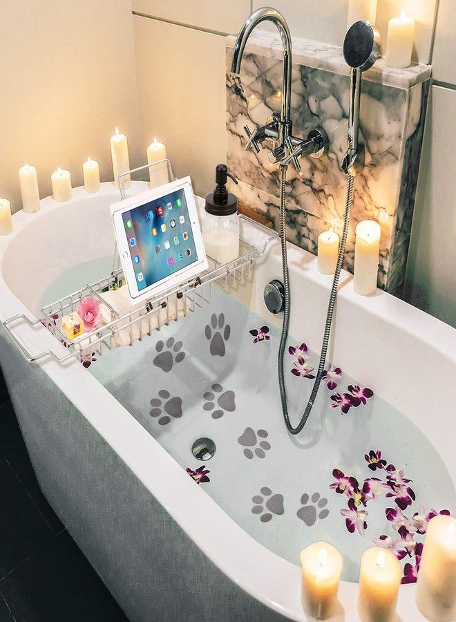 HOMEE Stainless Steel Shower Caddy Tray with Removable Book Holder, European Style Extendable Rectangular Bathroom Tray for Shower Bath Phone IPad Book Holder Candleholder Table Shelf - Silver - Image 2