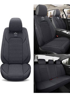 LIMOS Car Seat Covers Full Set Universal Flax Spring and Summer Automotive Vehicle Cushion(Dark Grey)  - Image 1
