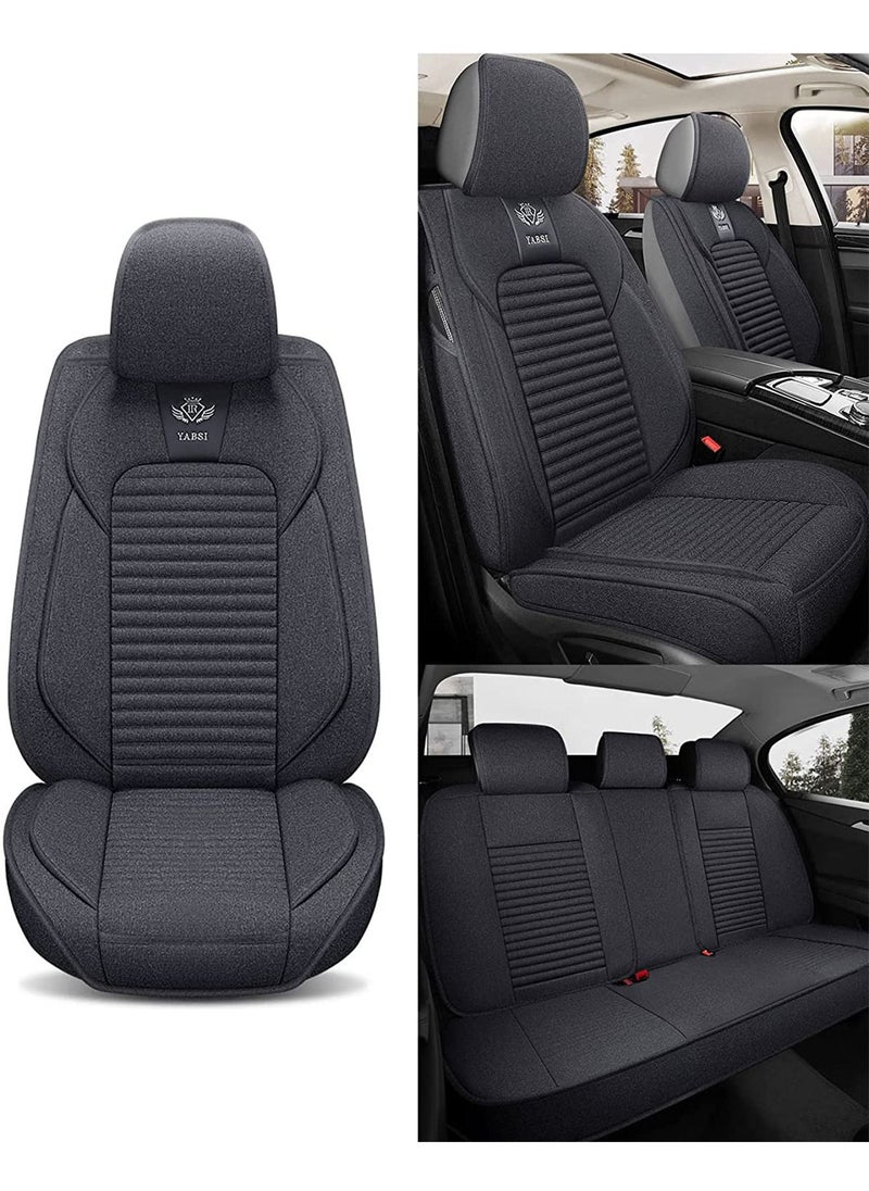 LIMOS Car Seat Covers Full Set Universal Flax Spring and Summer Automotive Vehicle Cushion(Dark Grey)  - Image 1