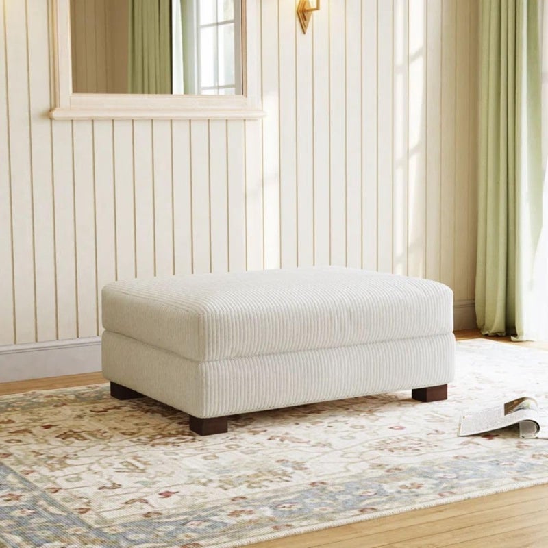 Comfynest Modern Corduroy Ottoman - Beige - Image 1