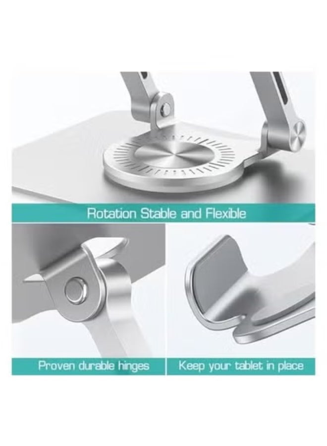 TIGER Premium Aluminum iPad Stand Foldable & Adjustable Tablet Holder with 360° Rotatable Base – Compatible with 5.8 to 12.9 Inch Tablets Including iPad Pro, iPad Air, Samsung Galaxy Tab and More – Stylish White Desk Riser for Office & Home Use  - Image 3