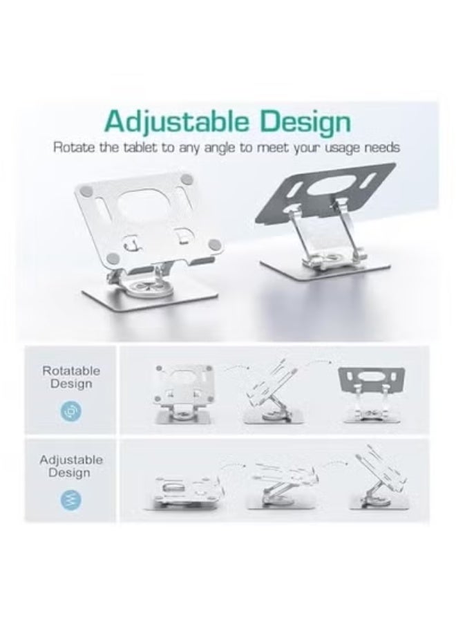 TIGER Premium Aluminum iPad Stand Foldable & Adjustable Tablet Holder with 360° Rotatable Base – Compatible with 5.8 to 12.9 Inch Tablets Including iPad Pro, iPad Air, Samsung Galaxy Tab and More – Stylish White Desk Riser for Office & Home Use  - Image 2