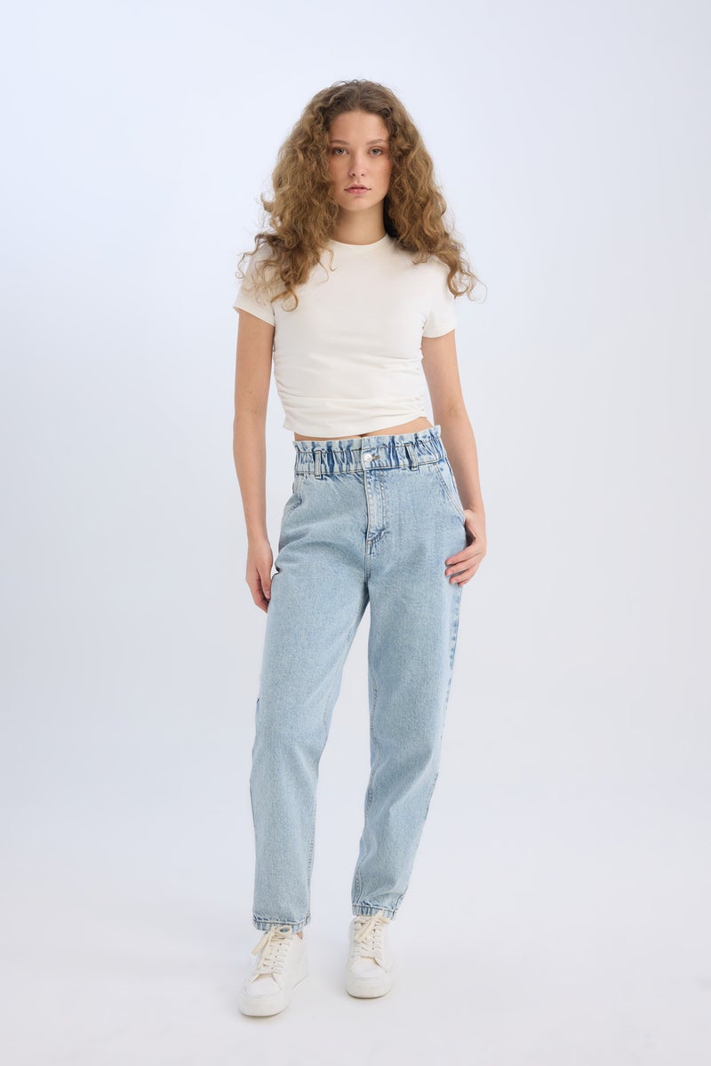 DeFacto Blue Woman Paperbag Fit Jean Trousers Casual - Image 4