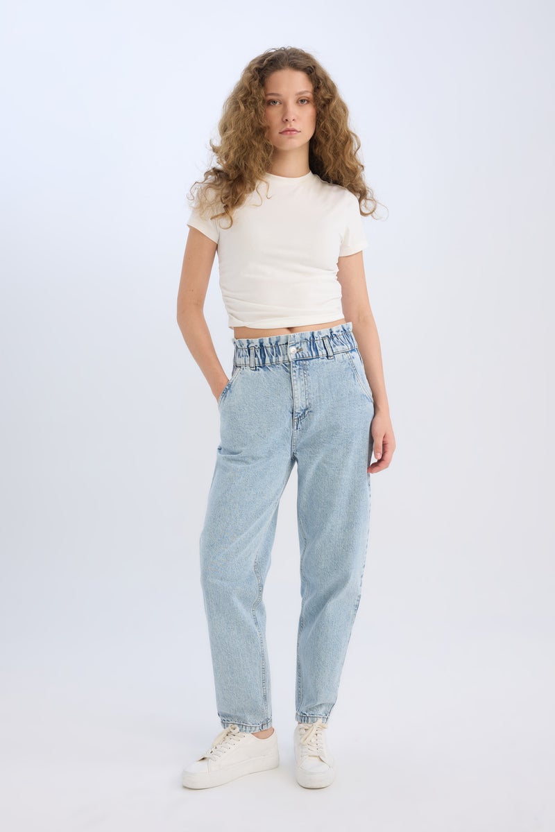 DeFacto Blue Woman Paperbag Fit Jean Trousers Casual - Image 3