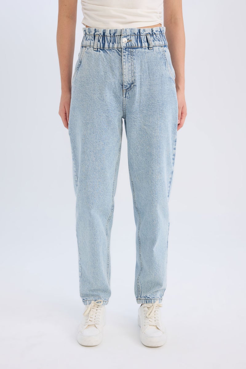 DeFacto Blue Woman Paperbag Fit Jean Trousers Casual - Image 1