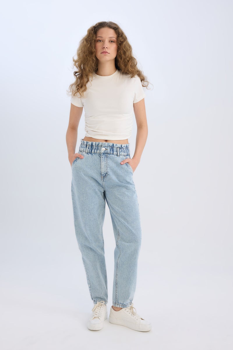 DeFacto Blue Woman Paperbag Fit Jean Trousers Casual - Image 5