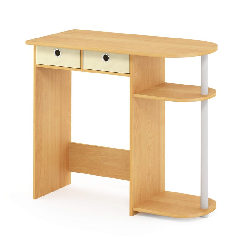 Furinno Go Green Home Laptop Notebook Computer DeskTable with 2 Drawer Bins BeechIvoryWhite