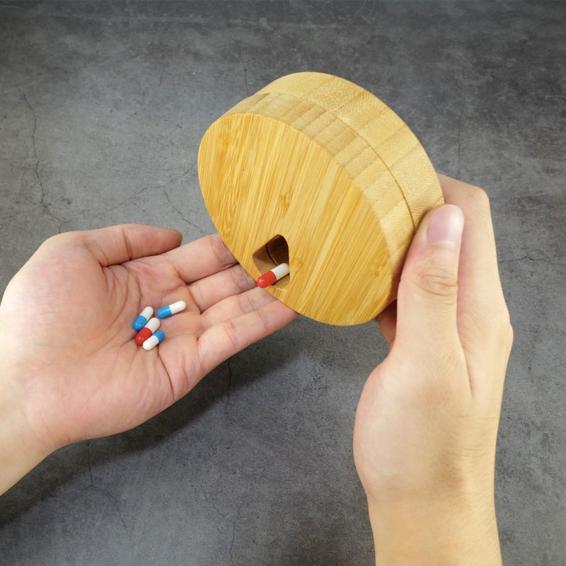 CHIEMOT AM&PM Set of 2 Bamboo Wood Pill Organizer for Medicine Vitamin 2 Times a Day, Arthritis Friendly 7-Day Pill Box Medium Container Holder Weekly, Daily Portable Travel Pill Case - Image 5