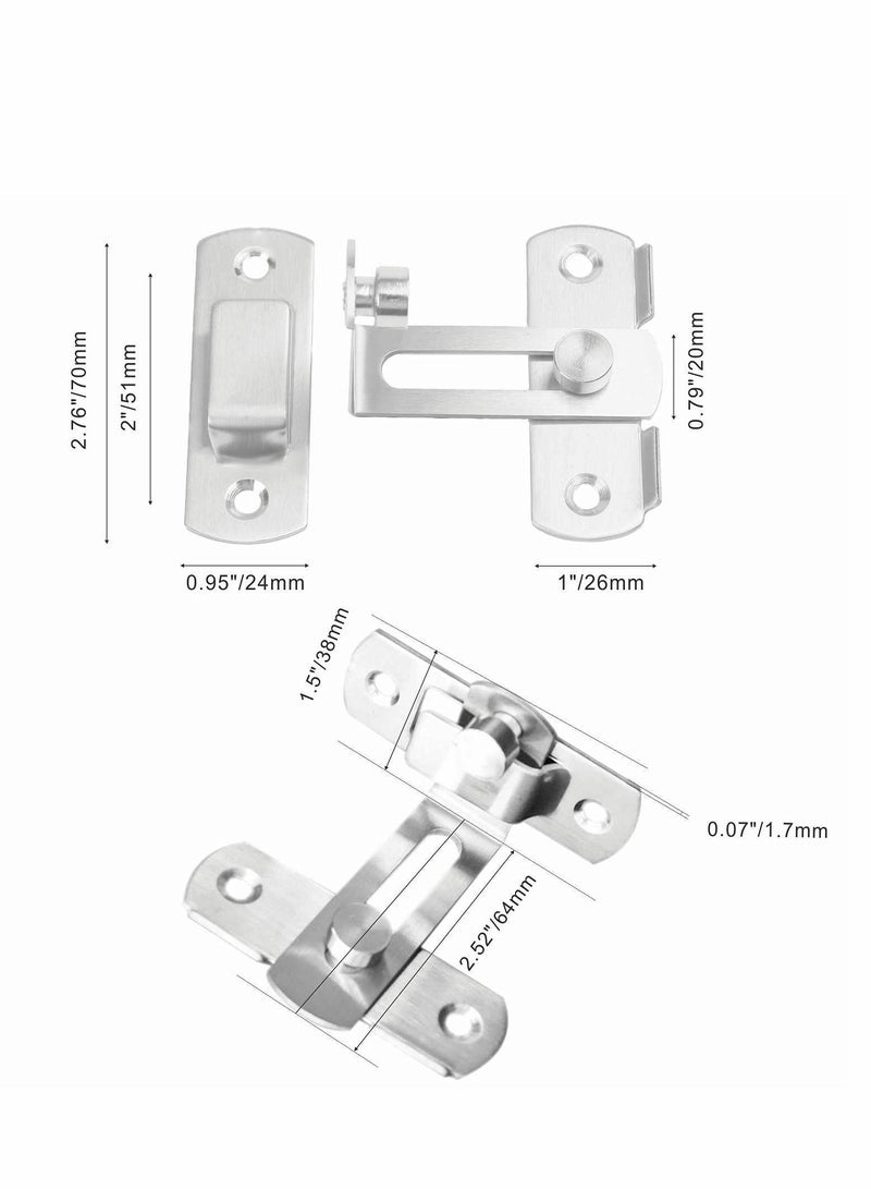 KASTWAVE Stainless Steel Latch, 90 Degree Protect Privacy Security Barn Door Lock, Solid Stainless Steel Safety Gate Latches, 2 Pack (Large 90 Degrees Silver) - Image 2