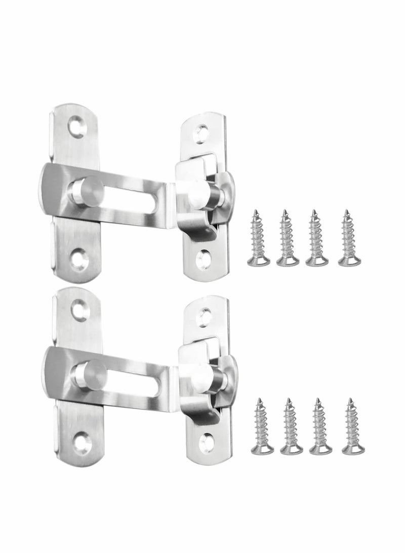 KASTWAVE Stainless Steel Latch, 90 Degree Protect Privacy Security Barn Door Lock, Solid Stainless Steel Safety Gate Latches, 2 Pack (Large 90 Degrees Silver) - Image 1