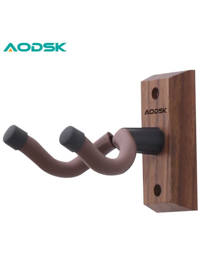 Aodsk Aw-gs11b Guitar Hook Wall Mount, Solid Wood Guitar Stand, Acoustic Guitar And Violin Universal Stand, Black Walnut Wood - Image 1