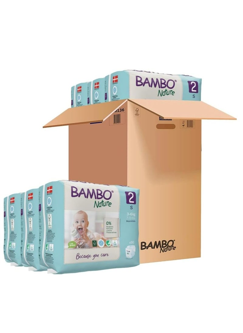 BAMBO NATURE Bambo Nature Premium Eco Nappies, Eco-Friendly Sustainable Nappies, Enhanced Leakage Protection, Secure & Comfortable Baby Nappies, Size 2 Nappies (7-13lb/3-6kg), Mini, 30 Count (Pack of 6)  - Image 1