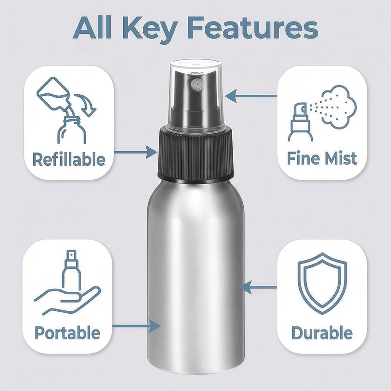 SYBL 3 Pcs Aluminum Fine Mist Spray Bottle with Black Pump Sprayer Empty Sample Atomizer Containers for Essential Oils Perfume Aromatherapy Makeup Water size 120ml/4oz - Image 3