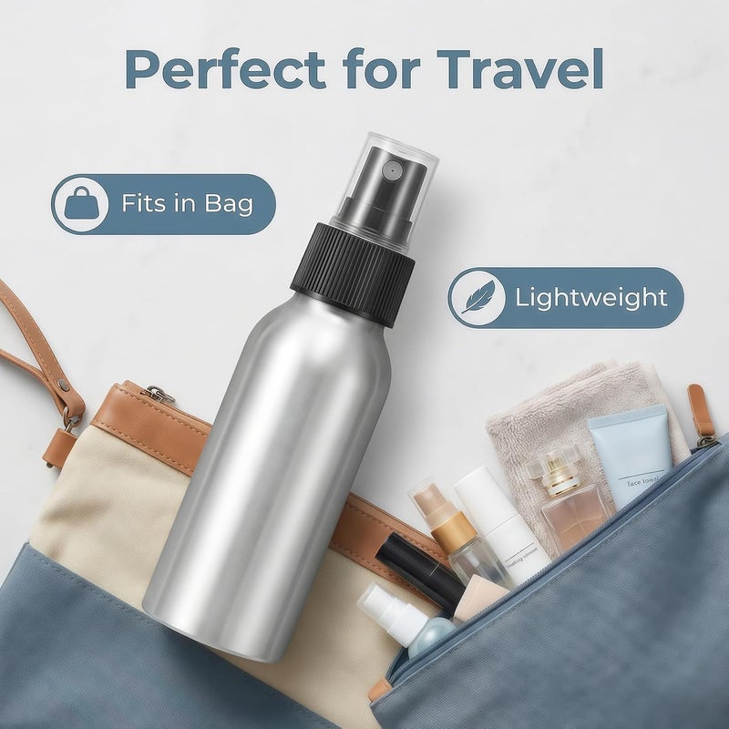 SYBL 3 Pcs Aluminum Fine Mist Spray Bottle with Black Pump Sprayer Empty Sample Atomizer Containers for Essential Oils Perfume Aromatherapy Makeup Water size 120ml/4oz - Image 5