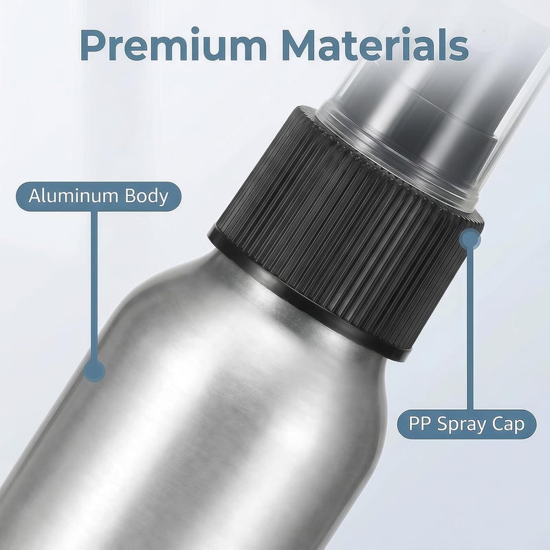 SYBL 3 Pcs Aluminum Fine Mist Spray Bottle with Black Pump Sprayer Empty Sample Atomizer Containers for Essential Oils Perfume Aromatherapy Makeup Water size 120ml/4oz - Image 4