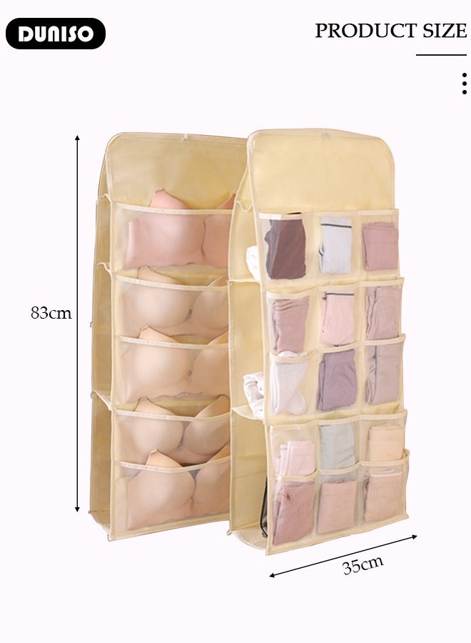 DUNISO 2 Pack Closet Hanging Organizer for Underwear, Double Sided Pockets Hanging Bag, Wall Shelf Wardrobe Storage Bags, Dust Proof Hanging Wardrobe Storage Box for Handbag,  Storing Socks, Underwear, Ties  - Image 4