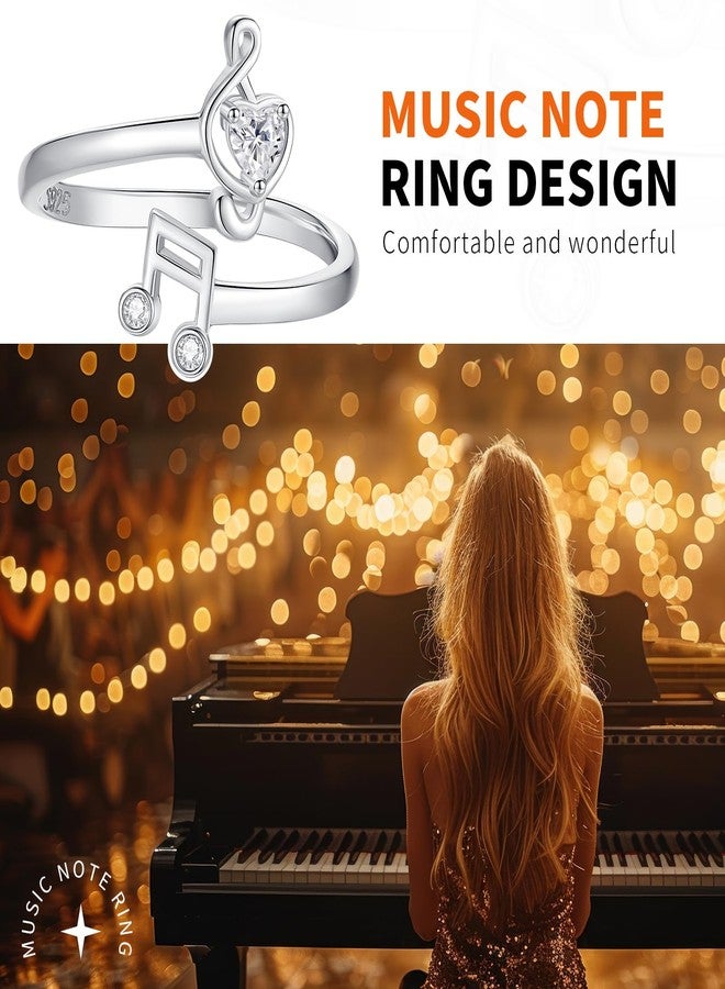 ACJNA Music Note Adjustable Rings Sterling Silver Heart Music Stuff Jewelry Gifts for Women Teens - Image 4