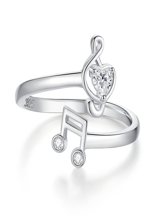 ACJNA Music Note Adjustable Rings Sterling Silver Heart Music Stuff Jewelry Gifts for Women Teens - Image 1