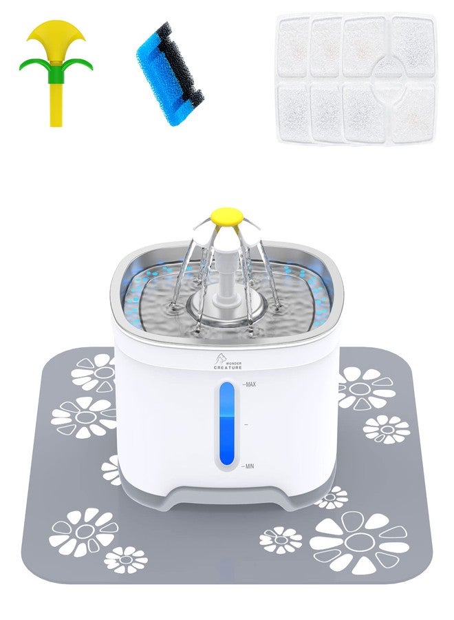 Wonder Creature Cat Water Fountain Stainless Steel, 84oz/2.5L Automatic Pet Water Fountain with Water Level Window and LED Light for Water Shortage Alert - Image 1