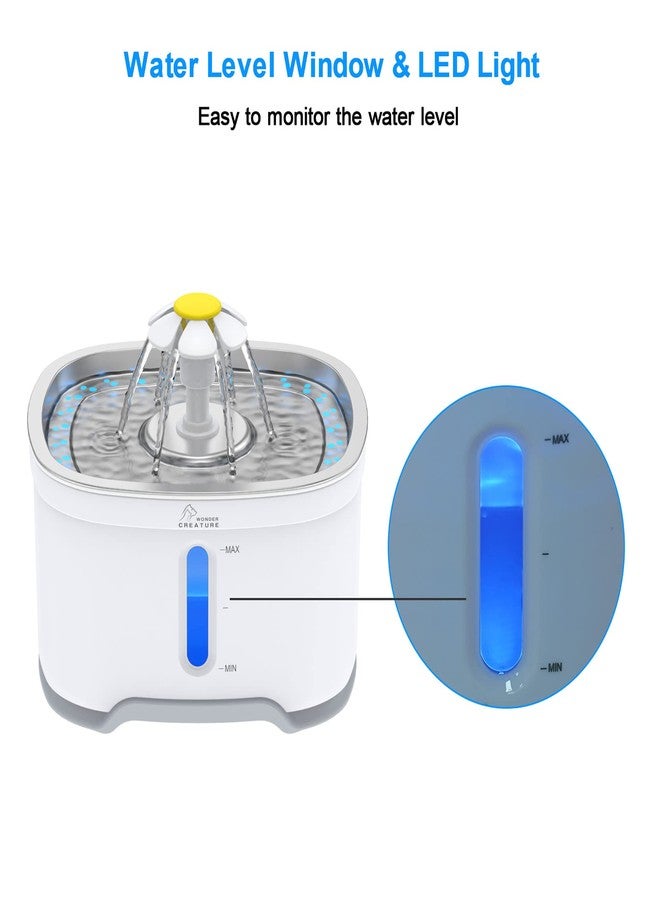 Wonder Creature Cat Water Fountain Stainless Steel, 84oz/2.5L Automatic Pet Water Fountain with Water Level Window and LED Light for Water Shortage Alert - Image 3