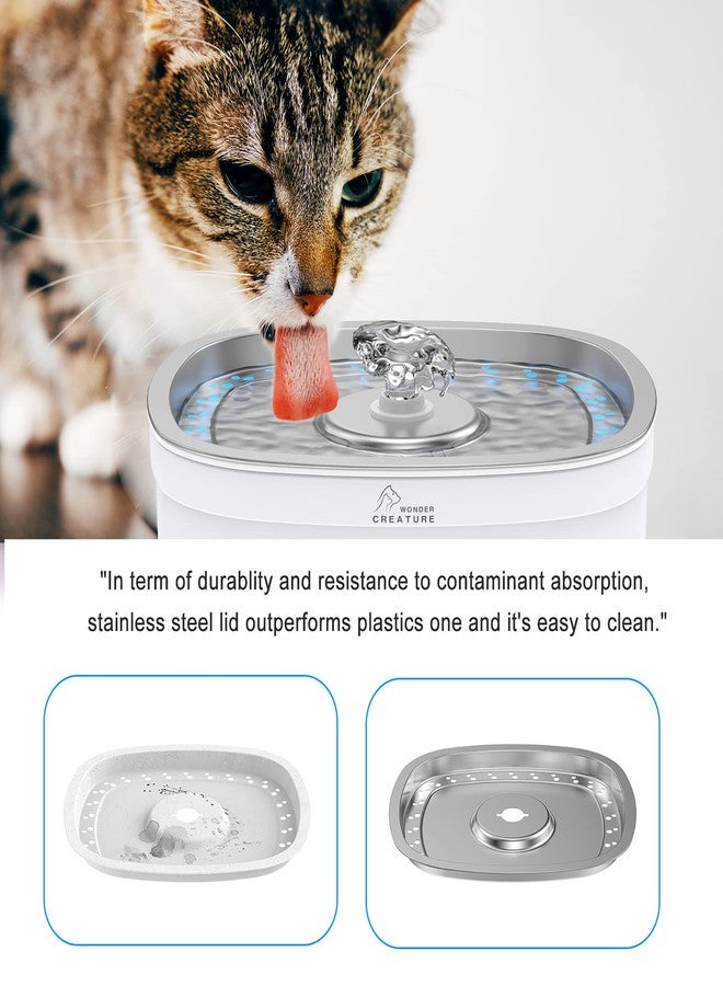 Wonder Creature Cat Water Fountain Stainless Steel, 84oz/2.5L Automatic Pet Water Fountain with Water Level Window and LED Light for Water Shortage Alert - Image 4
