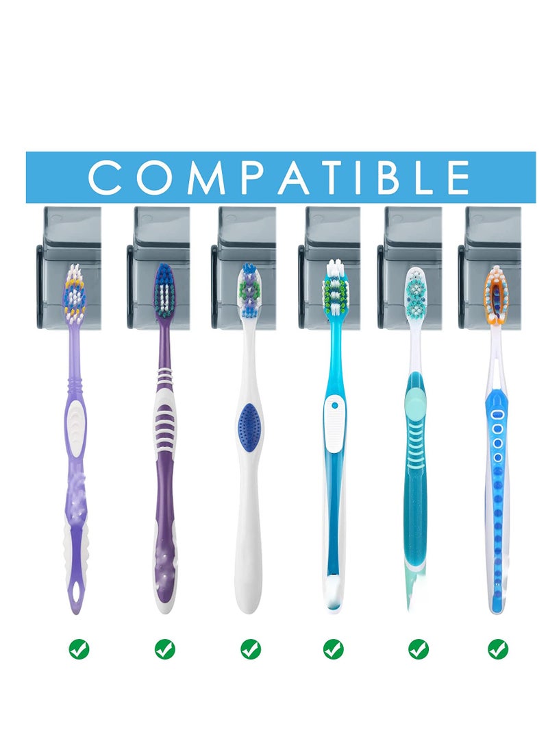 Excefore حامل فرشاة الأسنان مثبت على الحائط مع غطاء، 2 قطعة حامل فرشاة أسنان في الحمام، منظم تخزين فرشاة الأسنان ذو شقين مغطى ذاتي اللصق لحمام سكن الطلاب ومرايا الدش (رمادي) - Image 3