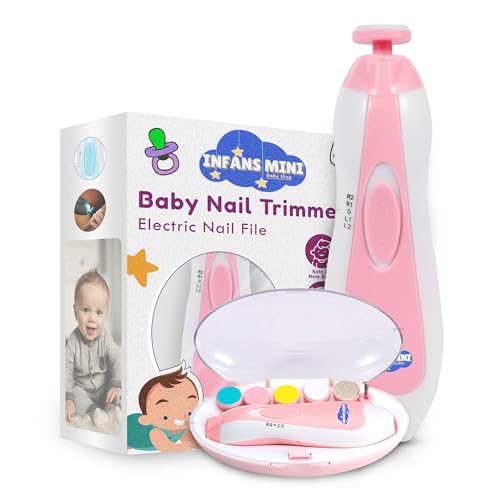 Infans Mini Baby Nail Trimmer for NewBorn Safe Baby Nail Clippers With Light, 6 Grinding Pads & with Extra 12 Replacement Pads, Trim Polish Grooming Kit for Infant & Adults Toes Fingernail Care - Pink - Image 1