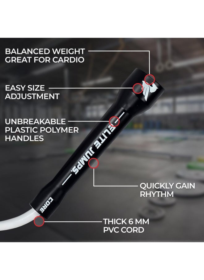 EliteSRS - EliteSRS, Do Hard Things 6mm PVC Jump Ropes for Fitness - Indoor/Outdoor Adjustable Jump Rope with Unbreakable Handles and Ultra-Durable Non-Kinking PVC for Skipping Rope (Black Handles) - Image 1