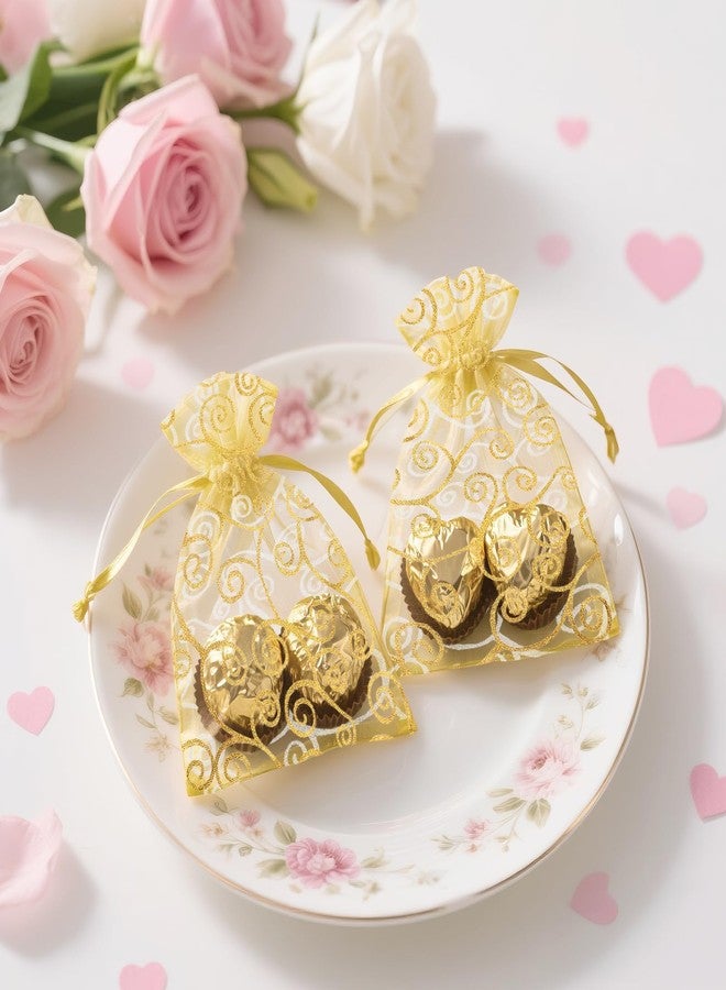 joycraft 50Pcs Organza Gift Bags - 2.7x3.5 In Gold Mesh Gift Drawstring Bags, Organza Party Favor Pouch for Valentine's Day, Wedding, Birthday, Brial Shower - Image 4
