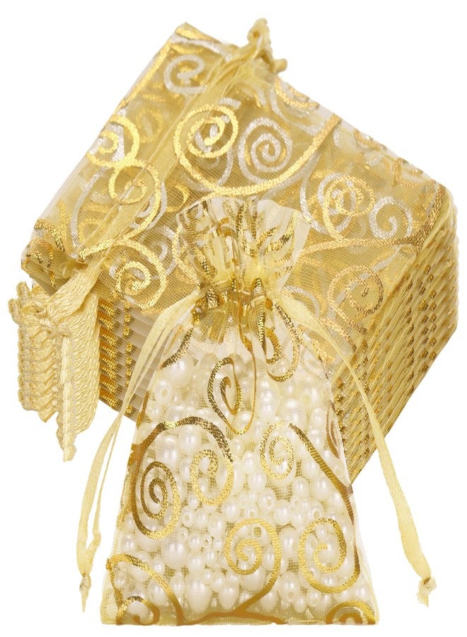 joycraft 50Pcs Organza Gift Bags - 2.7x3.5 In Gold Mesh Gift Drawstring Bags, Organza Party Favor Pouch for Valentine's Day, Wedding, Birthday, Brial Shower - Image 1