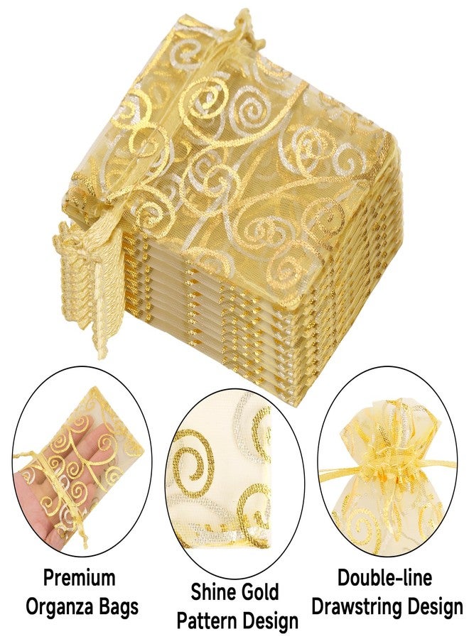 joycraft 50Pcs Organza Gift Bags - 2.7x3.5 In Gold Mesh Gift Drawstring Bags, Organza Party Favor Pouch for Valentine's Day, Wedding, Birthday, Brial Shower - Image 3