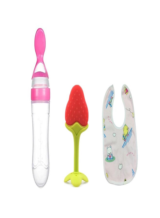 ROFORUF Silicone BPA Free Natural Organic Nipple Teethers for Newborn Infant,Babies 1 pc/Baby Bibs for Feeding & Weaning Babies 1 pc/Silicone Spoon Food Feeder for Babies 1 pc (Combo Multi pack of 3) - Image 1