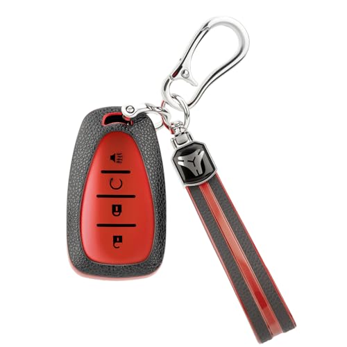 CHATYYD Key fob Cover for Chevy with Keychain Soft Leather Car Key Case Compatible with Chevy Equinox Trax Traverse Cruze Blazer Sonic Bolt Volt 20172025 Accessories Red - Image 1