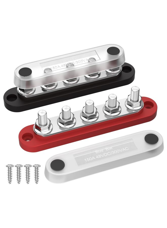 2PCS Bus Bar 12V Power Distribution Block 48V DC 300V AC Bus Bar 5 X 1/4" (M6) Terminal Studs 12 Volt  Busbar with Cover for Marine, Automotive, Solar Wiring  - Image 1